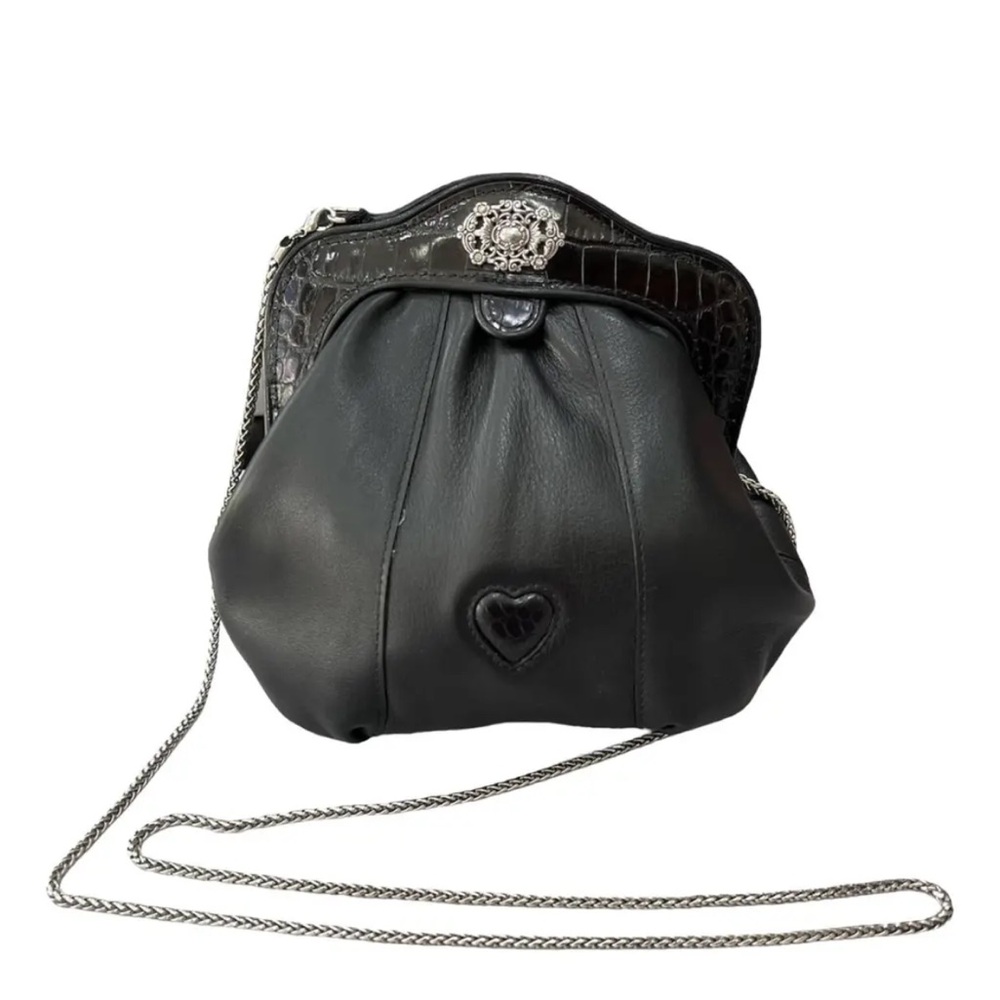 Brighton Black leather Crossbody Bag with Silver Accents - Picture 1 of 11